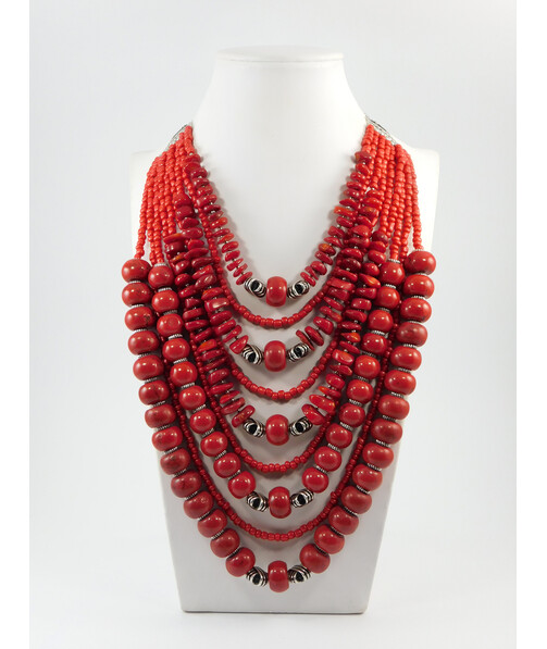 Exclusive necklace "Nine-row" Coral ("Ethnic" Collection)