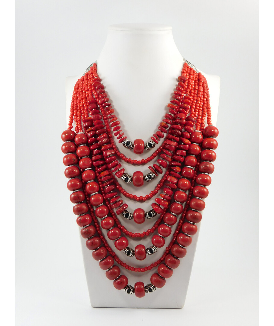 Exclusive necklace "Nine-row" Coral ("Ethnic" Collection)