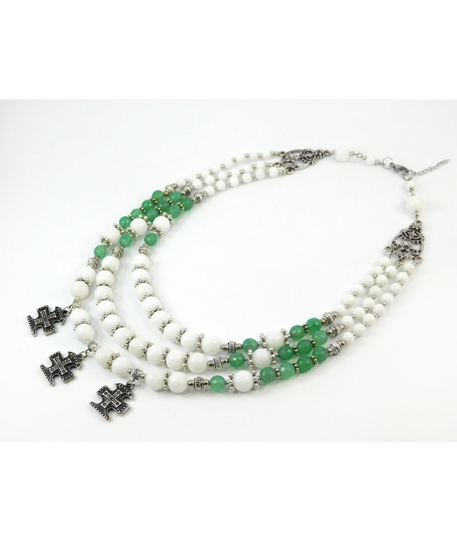 Exclusive necklace "Zoreslavna" Quartz facet, Agate, 3 rows