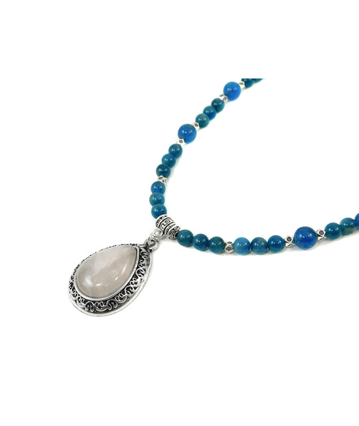 Exclusive necklace "Melancholy Waltz" Apatite, Rose quartz pendant