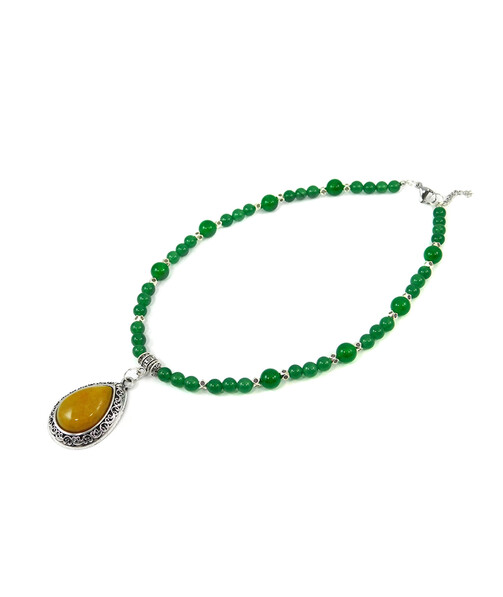 Exclusive necklace "Melancholy Waltz" Chrysoprase, Quartz pendant