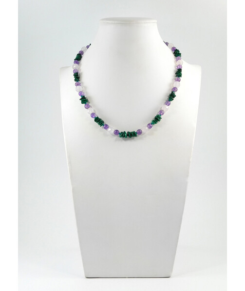 Exclusive necklace "Isis" Amethyst, Rose quartz facet, Malachite crumb