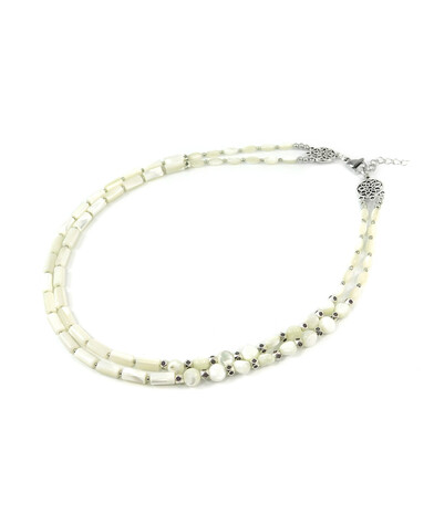 Exclusive necklace "Jessica" Mother-of-pearl rice, tube, tail