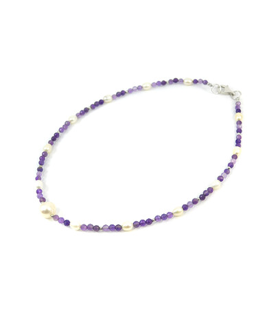 Exclusive necklace "Aria" Amethyst facet, Pearls, rice, silver