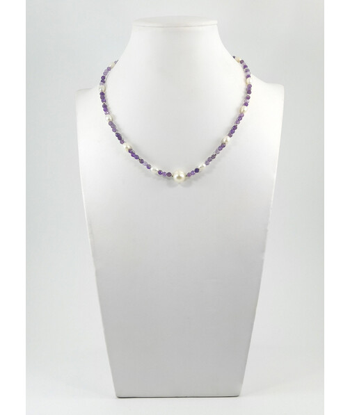 Exclusive necklace "Aria" Amethyst facet, Pearls, rice, silver