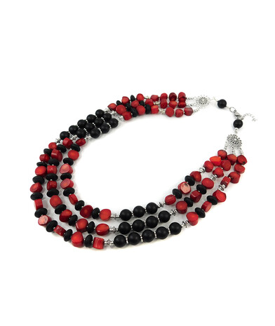 Exclusive necklace "Stozhary" Coral Shungite 3-row