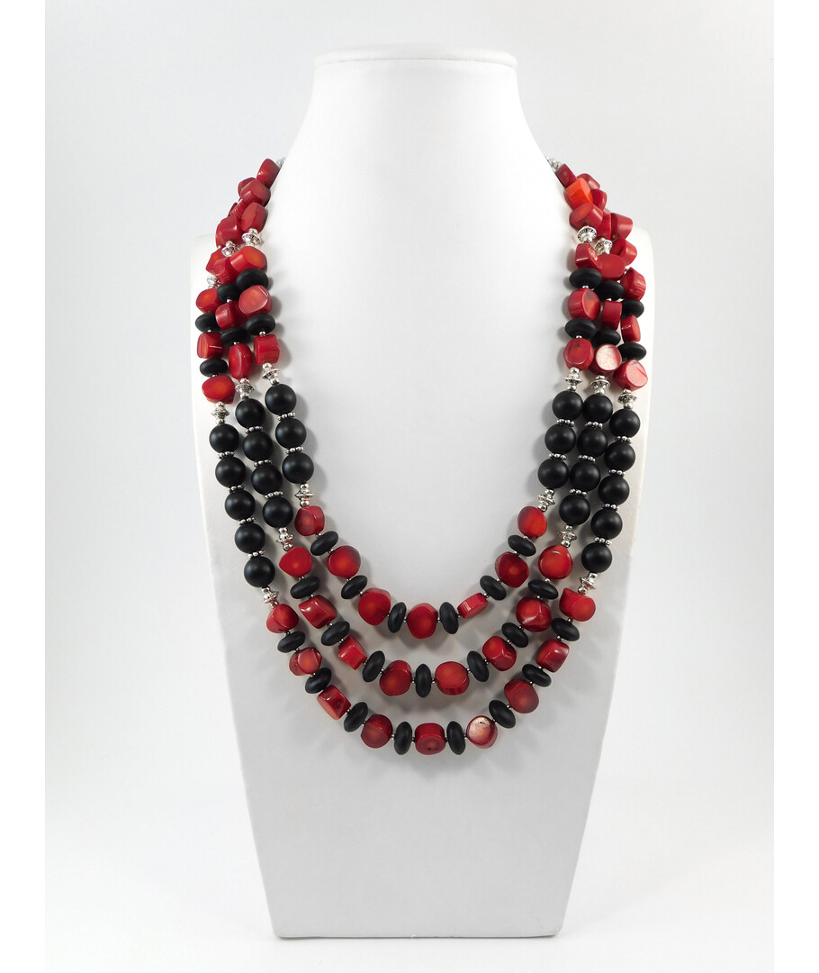 Exclusive necklace "Stozhary" Coral Shungite 3-row