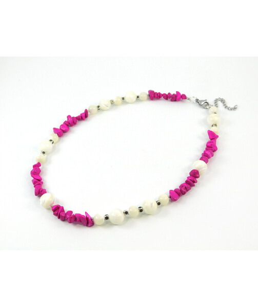 Exclusive necklace "Zendaya" Mother of pearl, Agate fuchsia crumb