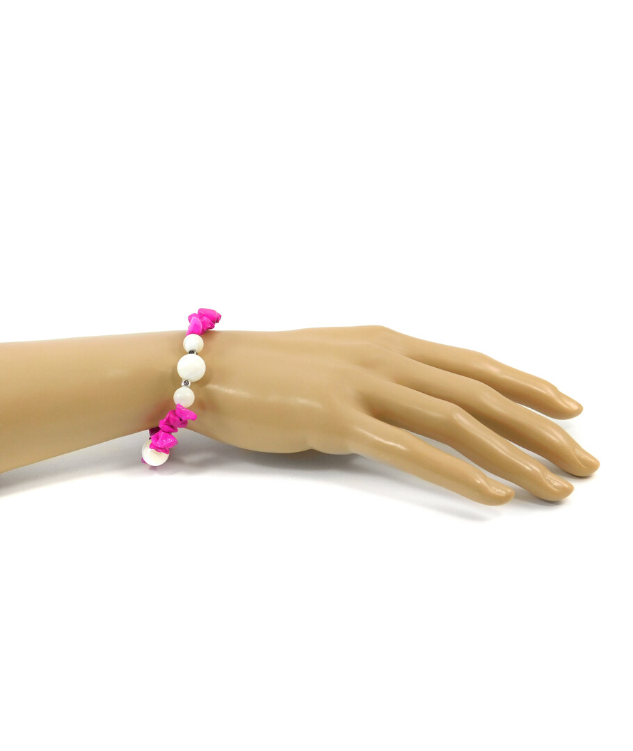 Exclusive bracelet "Zendaya" Mother of pearl, Agate fuchsia crumb