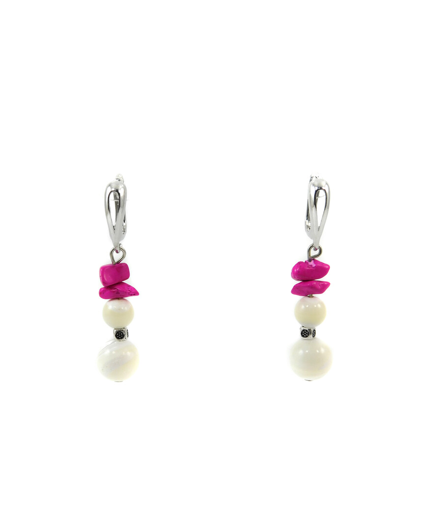 Exclusive earrings "Zendaya" Mother of pearl, Agate fuchsia crumb