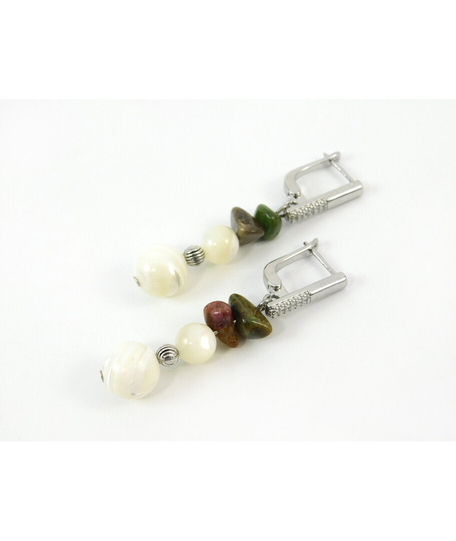 Exclusive earrings "Zendaya" Mother of pearl, tourmaline crumb