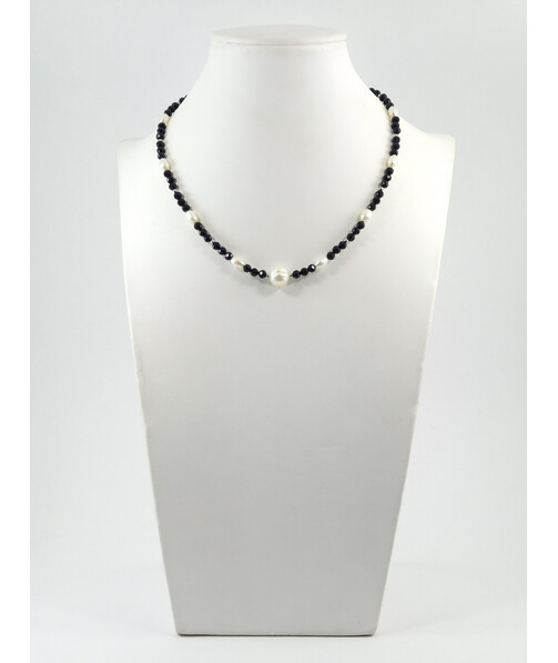 Exclusive necklace "Aria" Aventurine blue face, Pearls, rice, silver