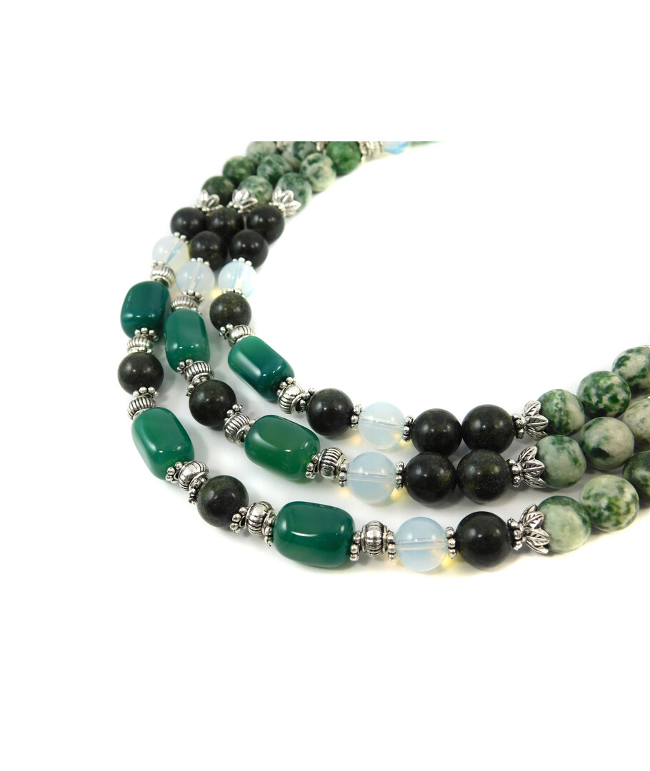 Exclusive necklace "Freshness of the forest" Agate barrel, Snake, Moonstone, Jasper, Jade