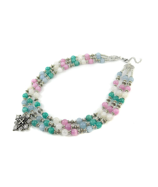 Exclusive necklace "Hutsul motifs" Adular, Aquamarine, Kunzite, Amazonite, 3 rows