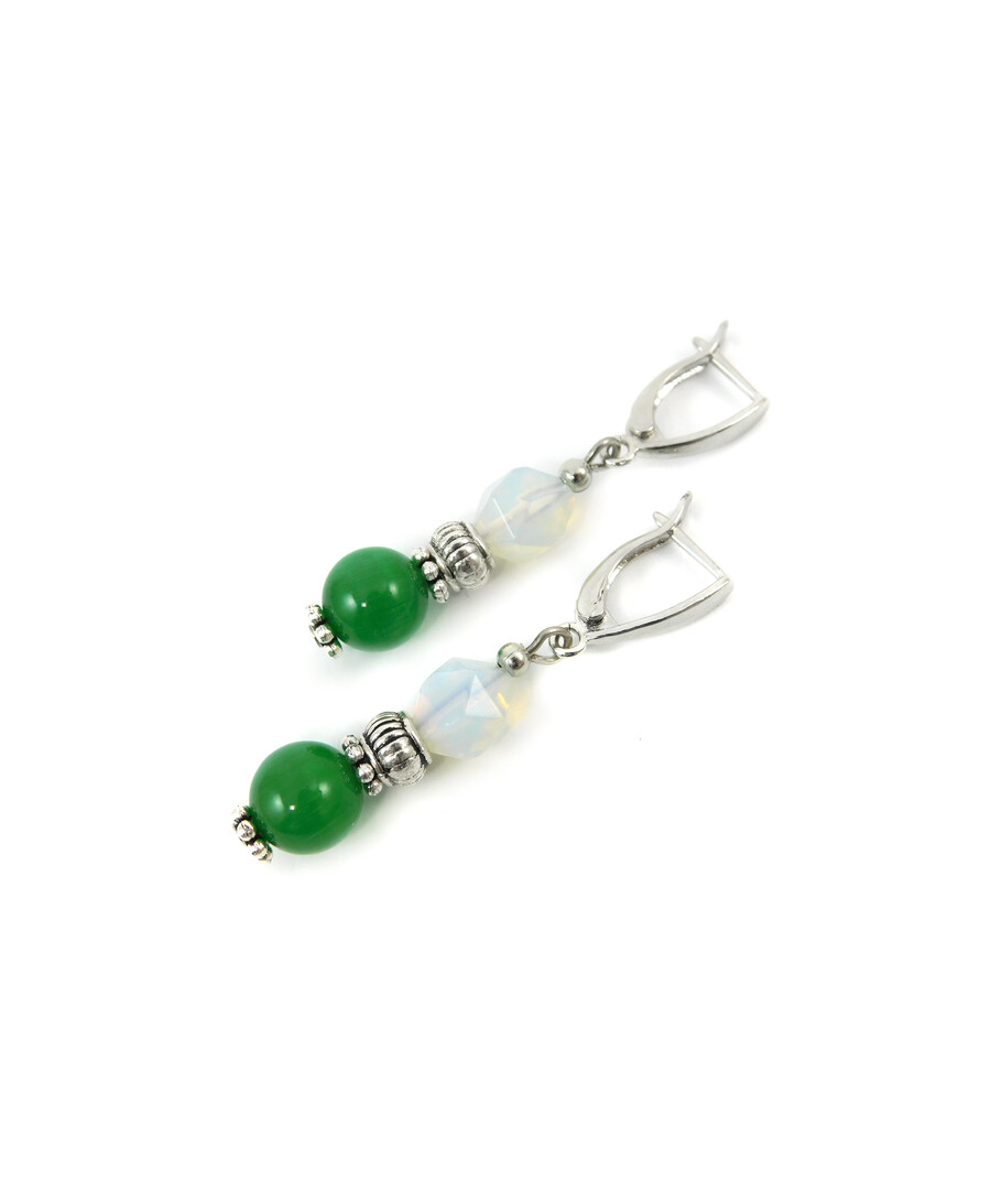 Exclusive earrings "Freshness of the forest", Moonstone, Jade