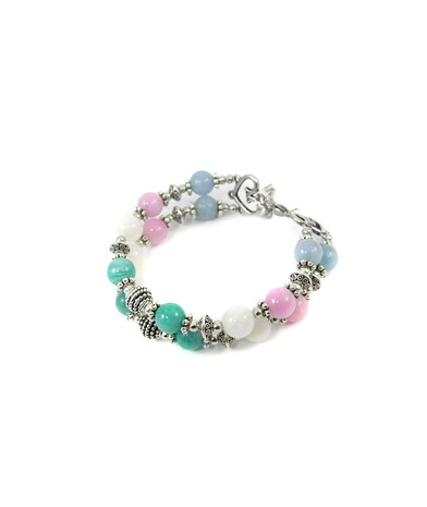 Exclusive bracelet "Hutsul motifs" Adular, Aquamarine, Kunzite, Amazonite, 2 rows