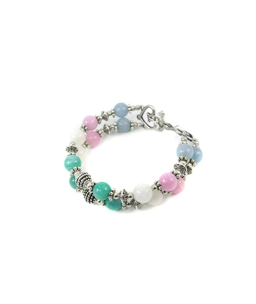 Exclusive bracelet "Hutsul motifs" Adular, Aquamarine, Kunzite, Amazonite, 2 rows