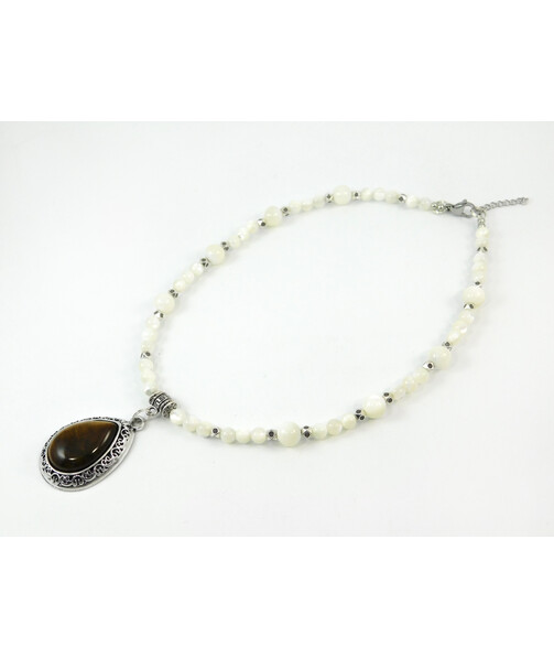 Exclusive necklace "Melancholy Waltz" Mother of pearl, Tiger's eye pendant