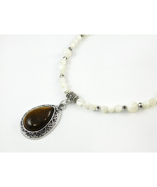 Exclusive necklace "Melancholy Waltz" Mother of pearl, Tiger's eye pendant