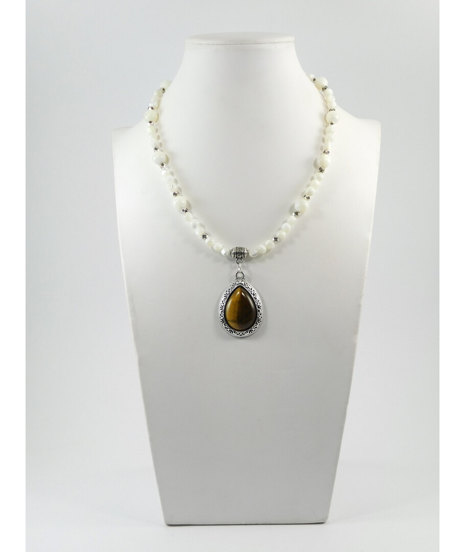 Exclusive necklace "Melancholy Waltz" Mother of pearl, Tiger's eye pendant