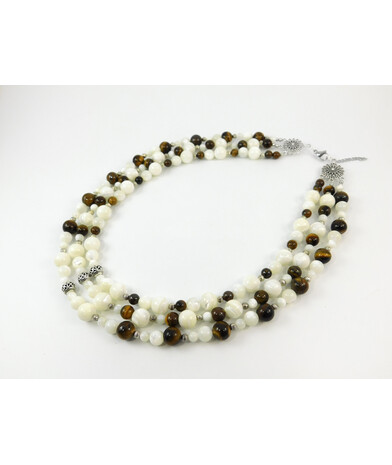 Exclusive necklace "Melancholy Waltz" Mother-of-pearl, Tiger's eye