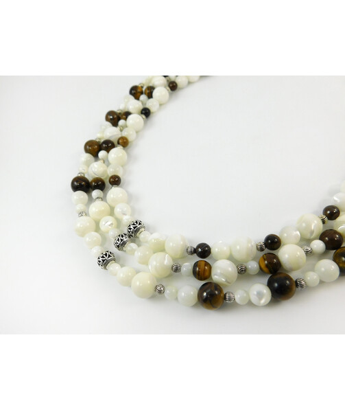 Exclusive necklace "Melancholy Waltz" Mother-of-pearl, Tiger's eye