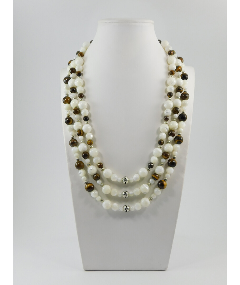 Exclusive necklace "Melancholy Waltz" Mother-of-pearl, Tiger's eye