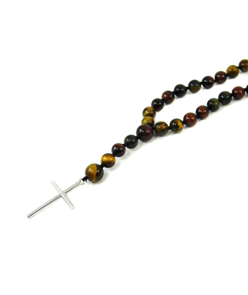 Rosary for prayer Bull, Tiger, Hawk eye, silver