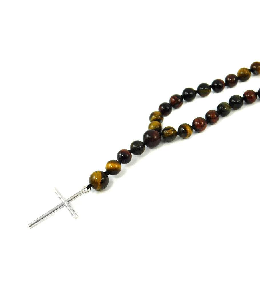 Rosary for prayer Bull, Tiger, Hawk eye, silver