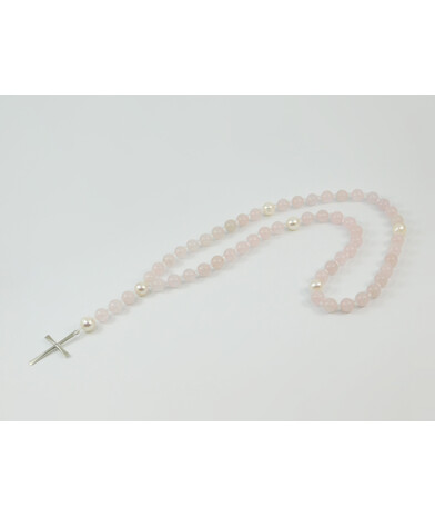 Rosary for prayer Rose quartz, pearls, silver