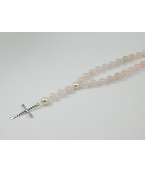 Rosary for prayer Rose quartz, pearls, silver