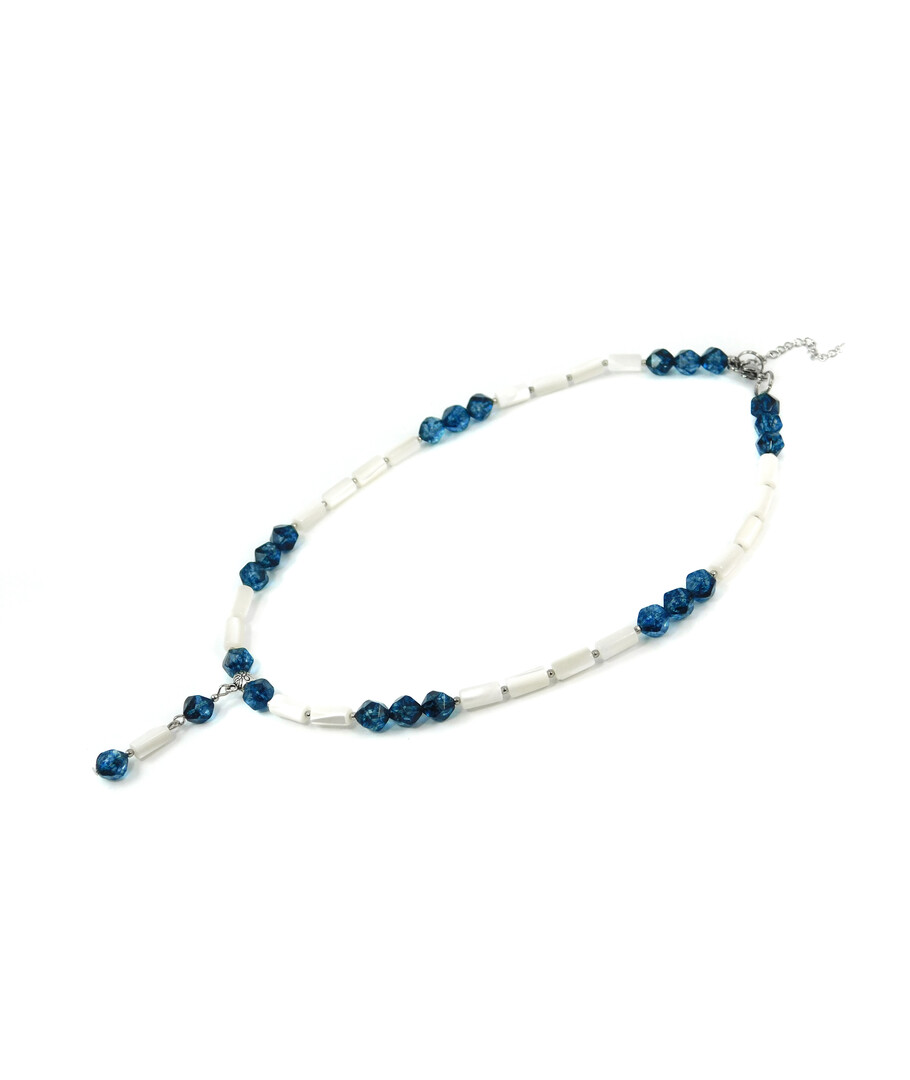 Exclusive necklace "Jasmine" Multi-faceted quartz, mother-of-pearl tube