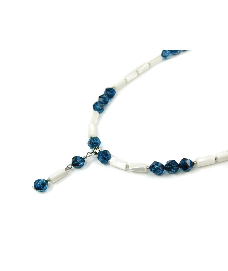 Exclusive necklace "Jasmine" Multi-faceted quartz, mother-of-pearl tube