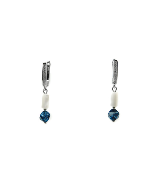 Exclusive earrings "Jasmine" Quartz multifaceted blue, mother-of-pearl tube