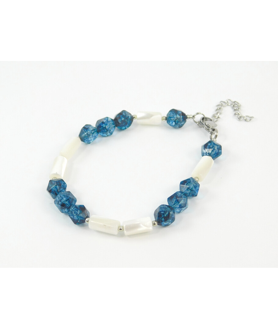 Exclusive bracelet "Jasmine" Quartz multifaceted, mother-of-pearl tube