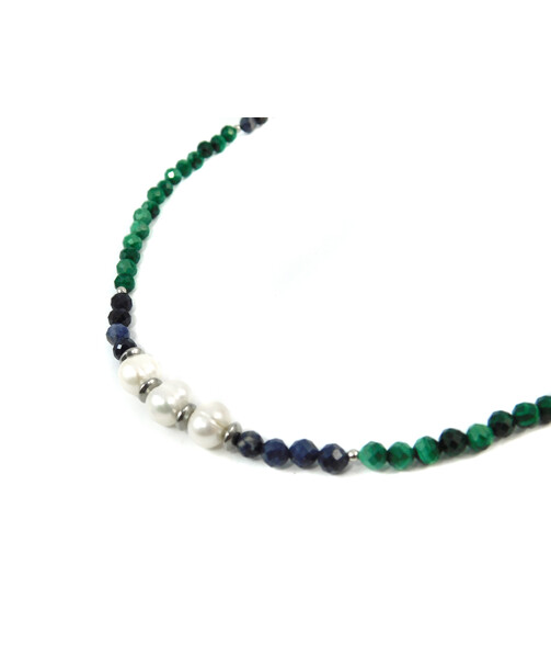 Exclusive necklace "Versailles" Malachite, Sapphire, Pearls