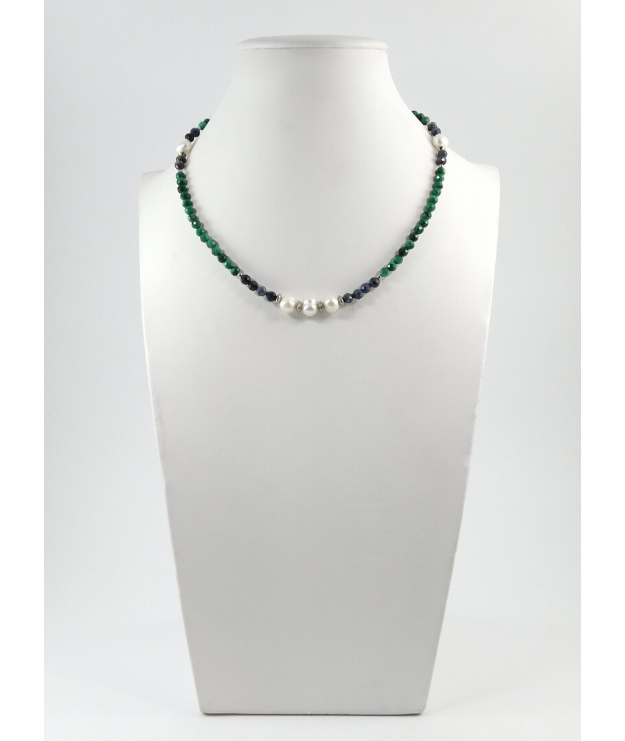 Exclusive necklace "Versailles" Malachite, Sapphire, Pearls