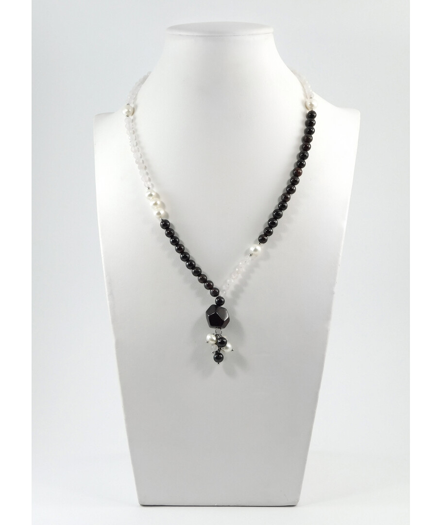 Exclusive necklace "Versailles" Garnet pendant, facet, Rose quartz, Pearls