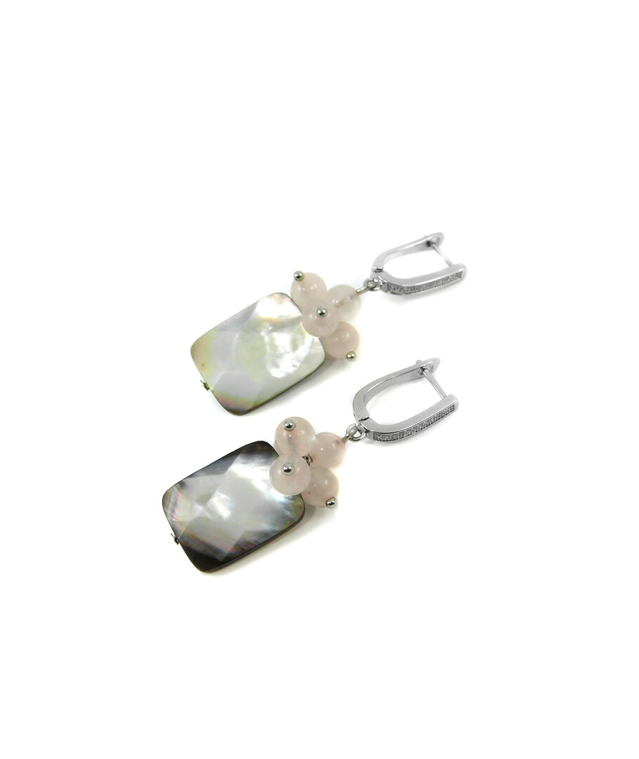 Exclusive earrings "Mystery" Heliotis face plate, Rose quartz