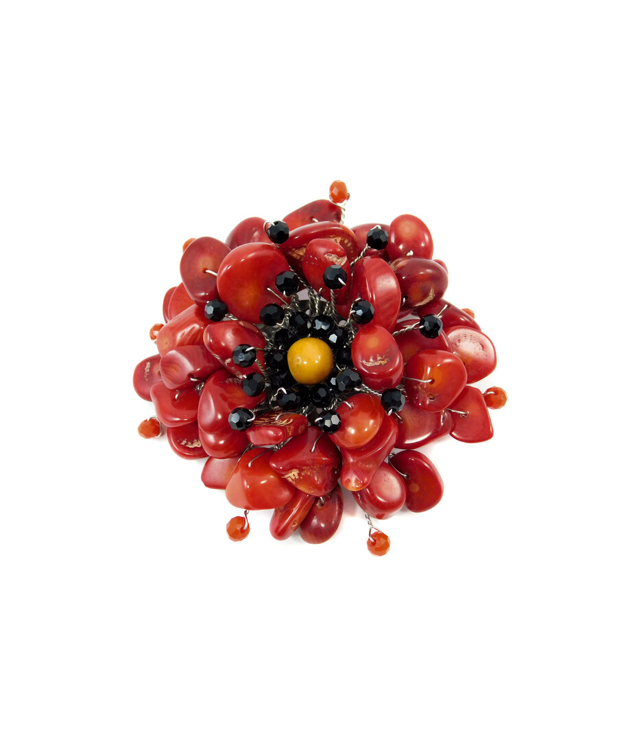 Exclusive brooch "Mak" Jasper, Coral crumb