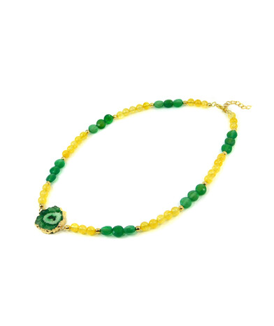 Exclusive necklace "Royal Charm" Chrysoprase tablet facet, Citrine