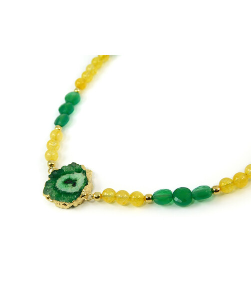 Exclusive necklace "Royal Charm" Chrysoprase tablet facet, Citrine