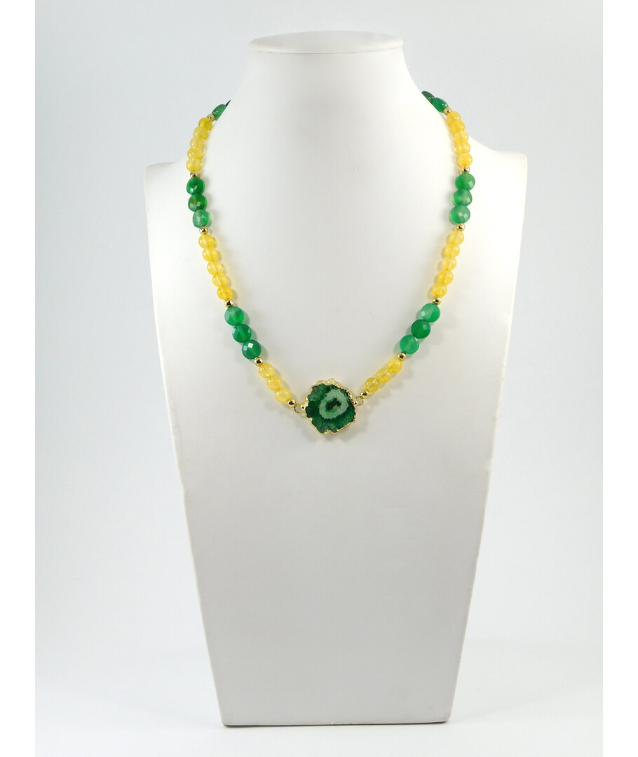 Exclusive necklace "Royal Charm" Chrysoprase tablet facet, Citrine