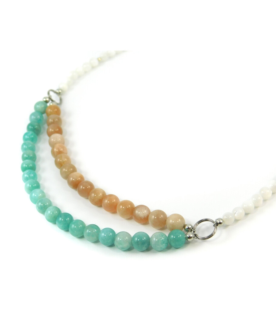 Exclusive necklace "Romania" Sunstone, Amazonite, Mother of pearl