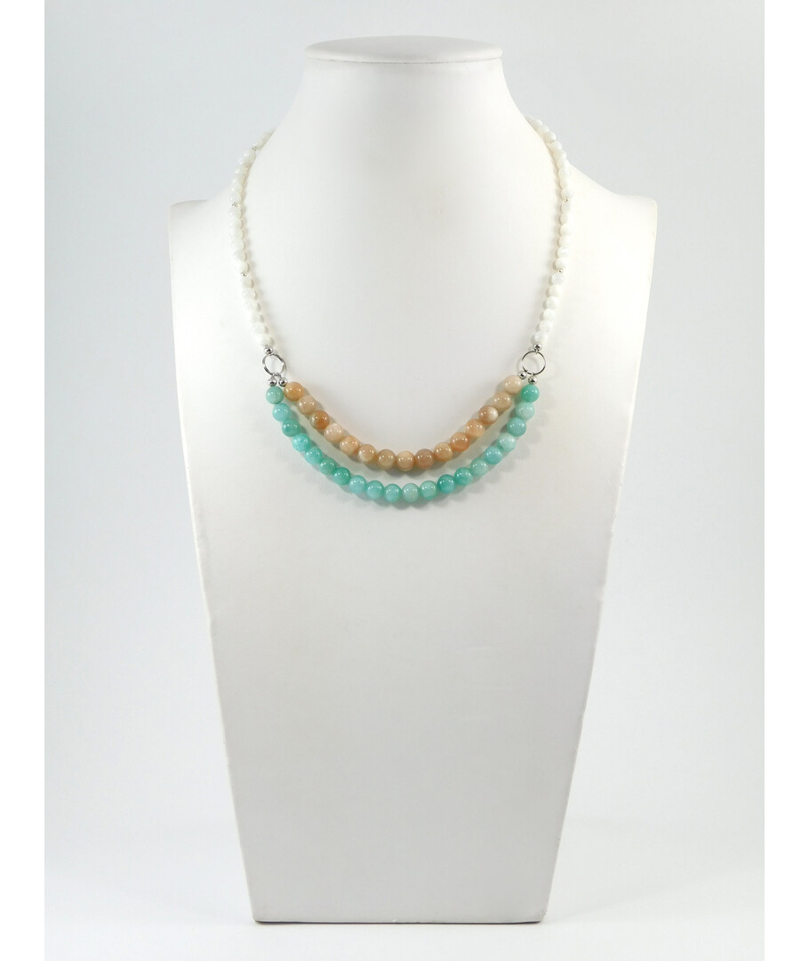 Exclusive necklace "Romania" Sunstone, Amazonite, Mother of pearl