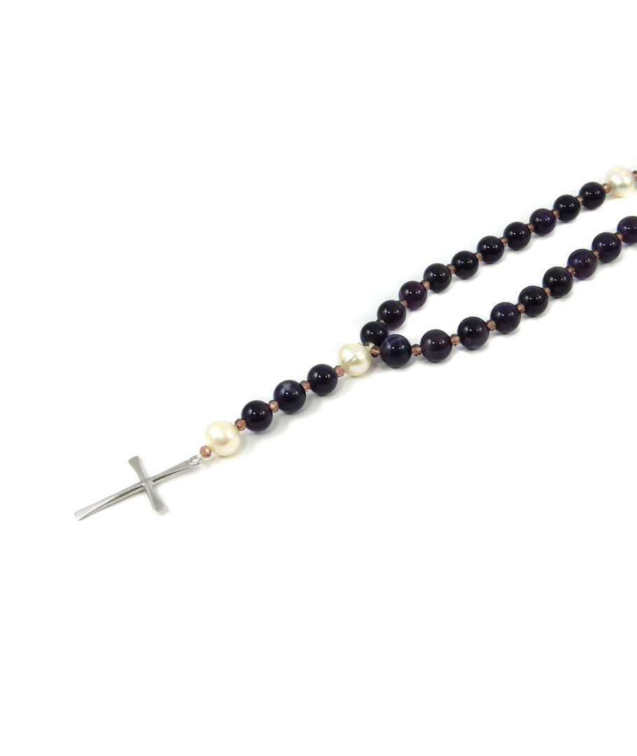 Rosary for prayer Amethyst, Pearls, silver