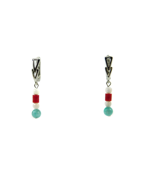 Exclusive earrings "Romania" Amazonite, mother-of-pearl, coral puck