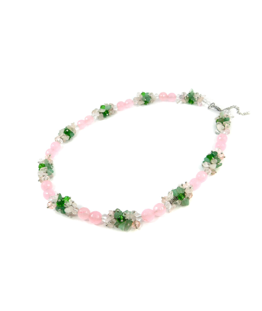 Exclusive necklace "Spring morning" Rose quartz, Jade crumb