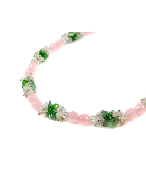 Exclusive necklace "Spring morning" Rose quartz, Jade crumb