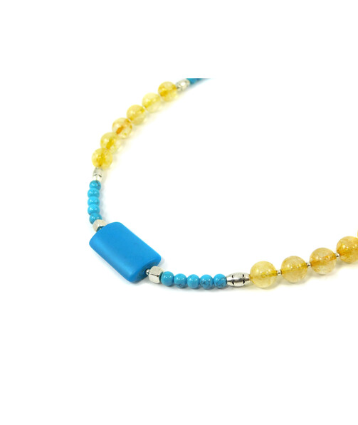 Exclusive necklace "Phoenix" Citrine, Turquoise, plate